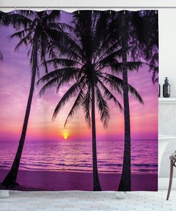 Romantic Sunset Magenta in Tropical Island Shower Curtain for Couples
