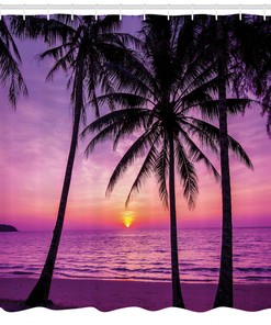Romantic Sunset Magenta in Tropical Island Shower Curtain for Couples