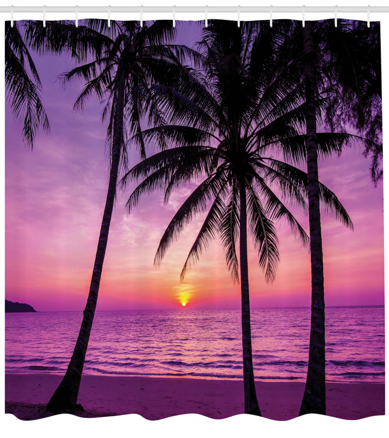 Romantic Sunset Magenta in Tropical Island Shower Curtain for Couples