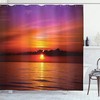 Romantic Sunset Shower Curtain, Rays Reflection On Sea Colorful Sky Print, Cloth Bathroom Decor