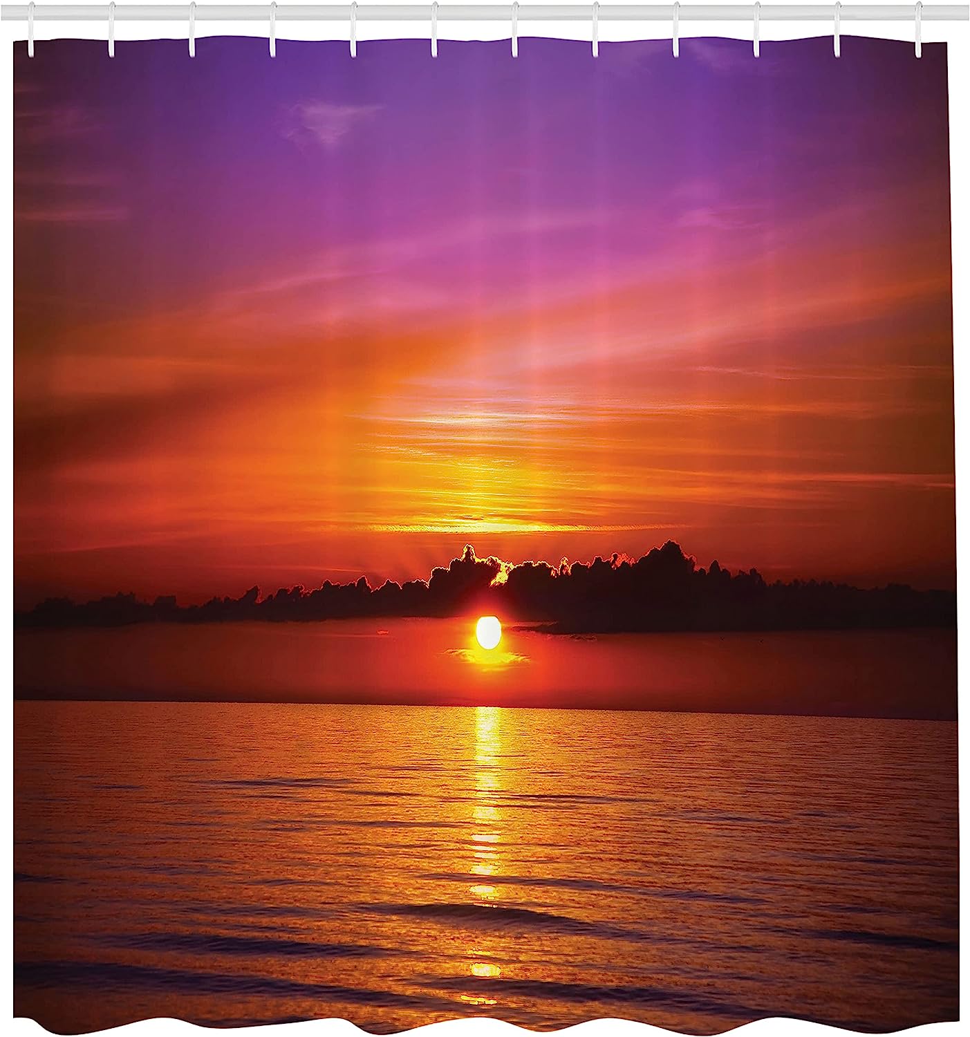 Romantic Sunset Shower Curtain, Rays Reflection On Sea Colorful Sky Print, Cloth Bathroom Decor - Image 2