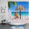 Romantic Tropical Beach Shower Curtain with Beautiful Starfish, Shell, Coral, and Palm Leaf Design 