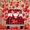 Romantic Truck Gnomes Valentine's Day Shower Curtain with Vintage Wood Bathroom Decor