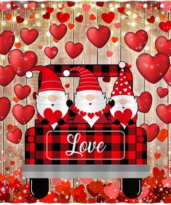 Romantic Truck Gnomes Valentine's Day Shower Curtain with Vintage Wood Bathroom Decor