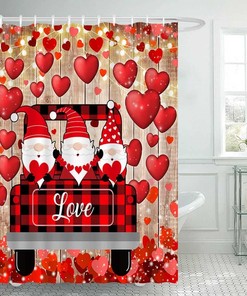 Romantic Truck Gnomes Valentine's Day Shower Curtain with Vintage Wood Bathroom Decor