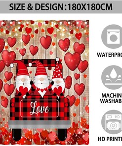 Romantic Truck Gnomes Valentine's Day Shower Curtain with Vintage Wood Bathroom Decor