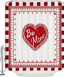 Romantic Valentine'S Day Love Hearts Chessboard Print Waterproof Fabric Shower Curtain For Bathroom