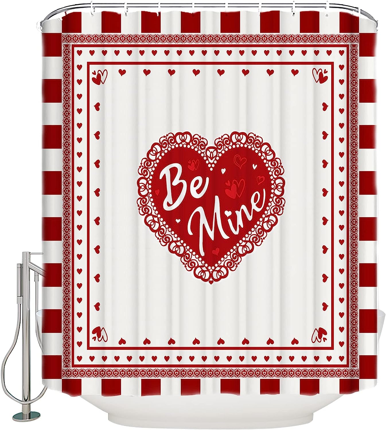 Romantic Valentine'S Day Love Hearts Chessboard Print Waterproof Fabric Shower Curtain For Bathroom