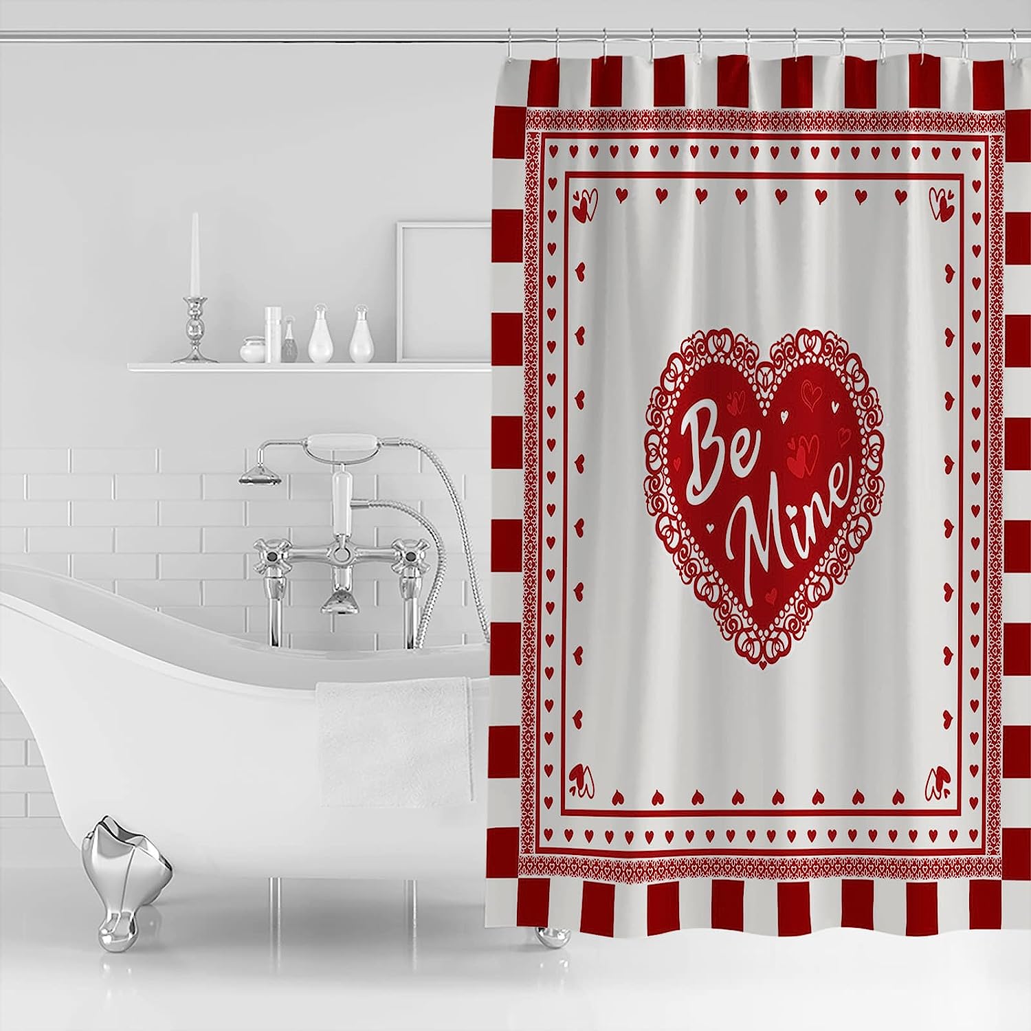 Romantic Valentine'S Day Love Hearts Chessboard Print Waterproof Fabric Shower Curtain For Bathroom - Image 2