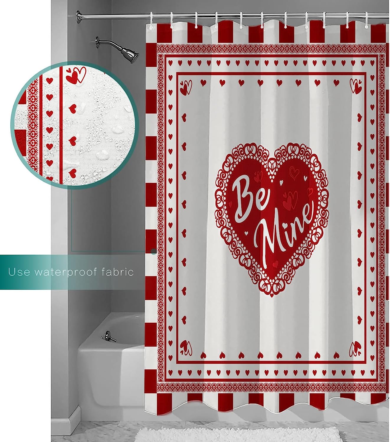 Romantic Valentine'S Day Love Hearts Chessboard Print Waterproof Fabric Shower Curtain For Bathroom - Image 3