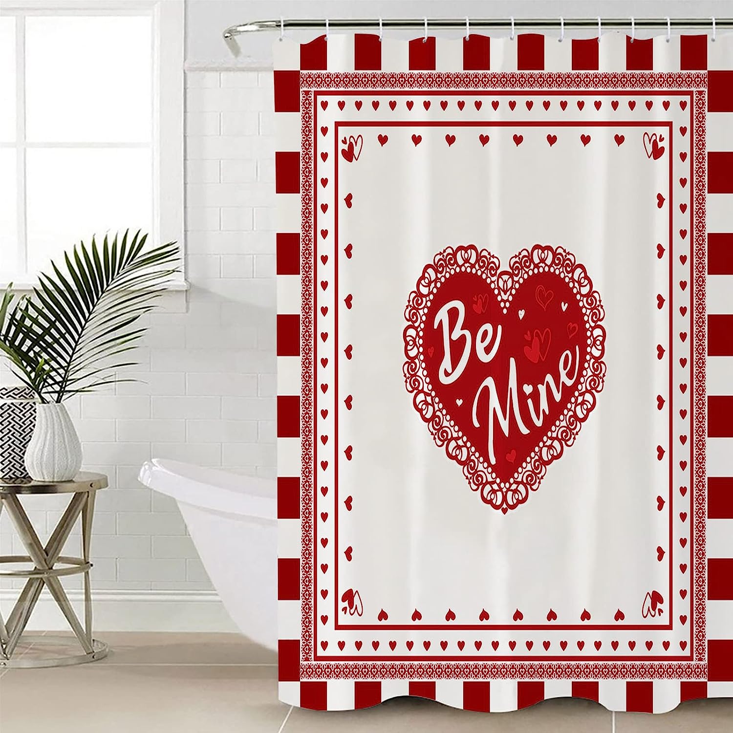 Romantic Valentine'S Day Love Hearts Chessboard Print Waterproof Fabric Shower Curtain For Bathroom - Image 4