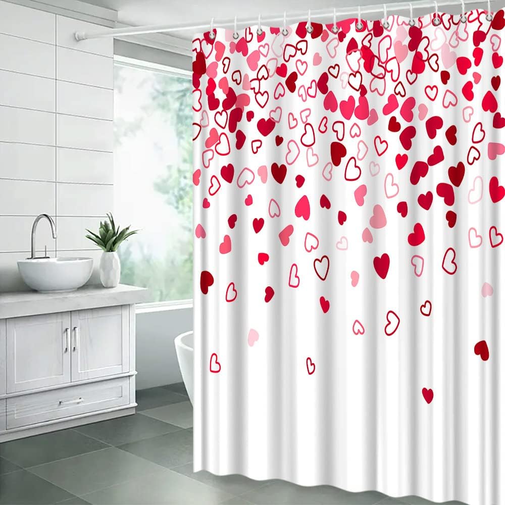 Romantic Valentine's Day Heart Shower Curtain with Fallen Heart Design