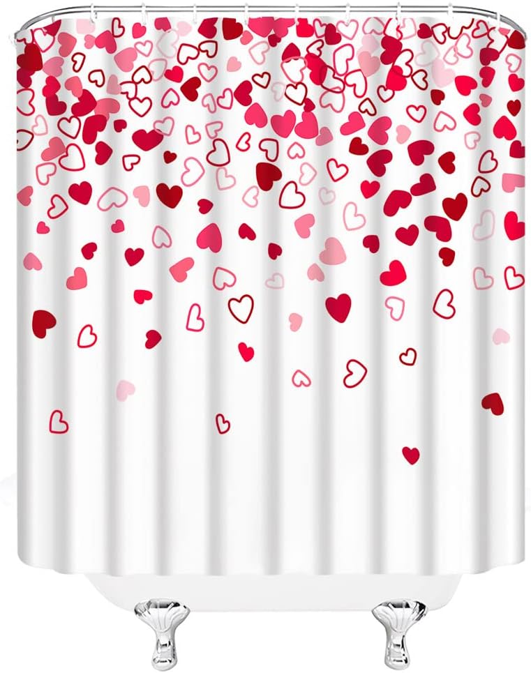 Romantic Valentine's Day Heart Shower Curtain with Fallen Heart Design