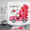 Romantic Valentine's Day Pink Truck Heart Balloon Shower Curtain for Bathroom 