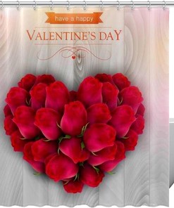 Romantic Valentines Day Red Rose Print Fabric Shower Curtain for Lovers Bathroom Decor