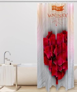 Romantic Valentines Day Red Rose Print Fabric Shower Curtain for Lovers Bathroom Decor