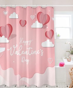 Romantic Valentine's Day Shower Curtain with Love Balloon and Heart Design for Bathroom Decor