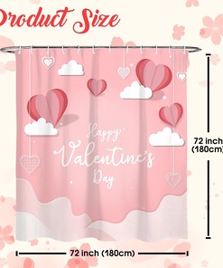 Romantic Valentine's Day Shower Curtain with Love Balloon and Heart Design for Bathroom Decor