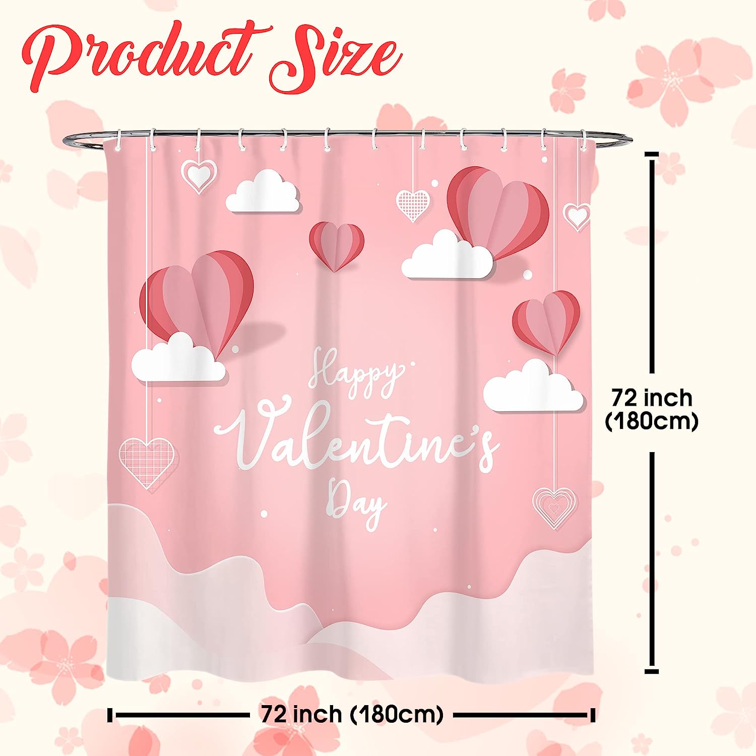 Romantic Valentine's Day Shower Curtain with Love Balloon and Heart Design for Bathroom Decor