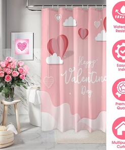 Romantic Valentine's Day Shower Curtain with Love Balloon and Heart Design for Bathroom Decor