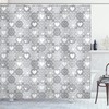 Romantic Valentines Hearts Geometric Shower Curtain, Grey And White Cloth Fabric Bathroom Decor By Ambesonne