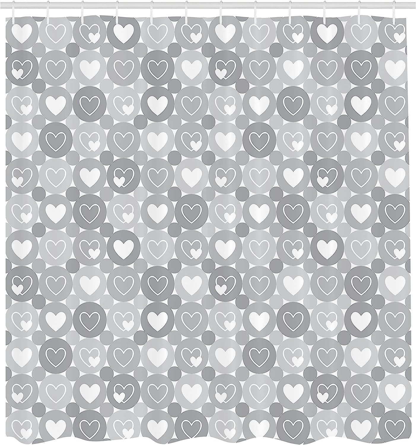 Romantic Valentines Hearts Geometric Shower Curtain, Grey And White Cloth Fabric Bathroom Decor By Ambesonne - Image 2