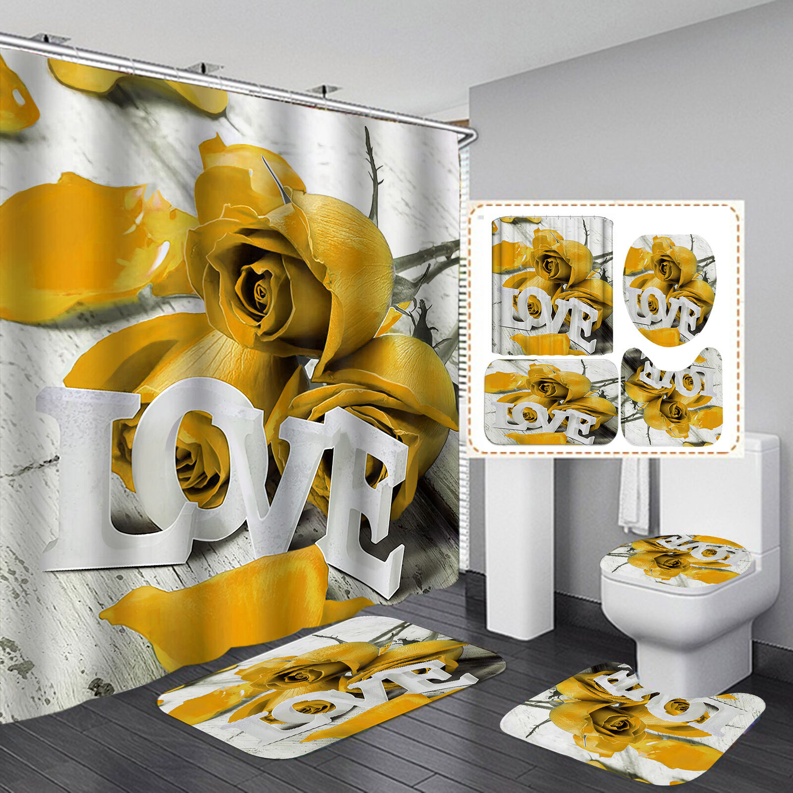 Romantic Yellow Rose Love Water Resistant Shower Curtain