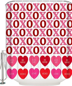 Romantic and Lovely Pink Heart-Shaped Shower Curtain with Rainbow Print for Your Bathroom