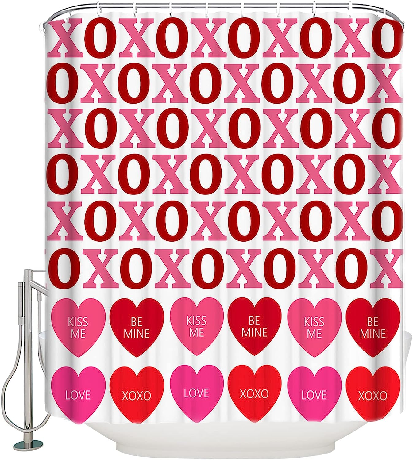 Romantic and Lovely Pink Heart-Shaped Shower Curtain with Rainbow Print for Your Bathroom