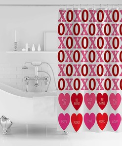 Romantic and Lovely Pink Heart-Shaped Shower Curtain with Rainbow Print for Your Bathroom