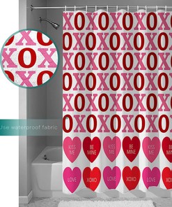 Romantic and Lovely Pink Heart-Shaped Shower Curtain with Rainbow Print for Your Bathroom