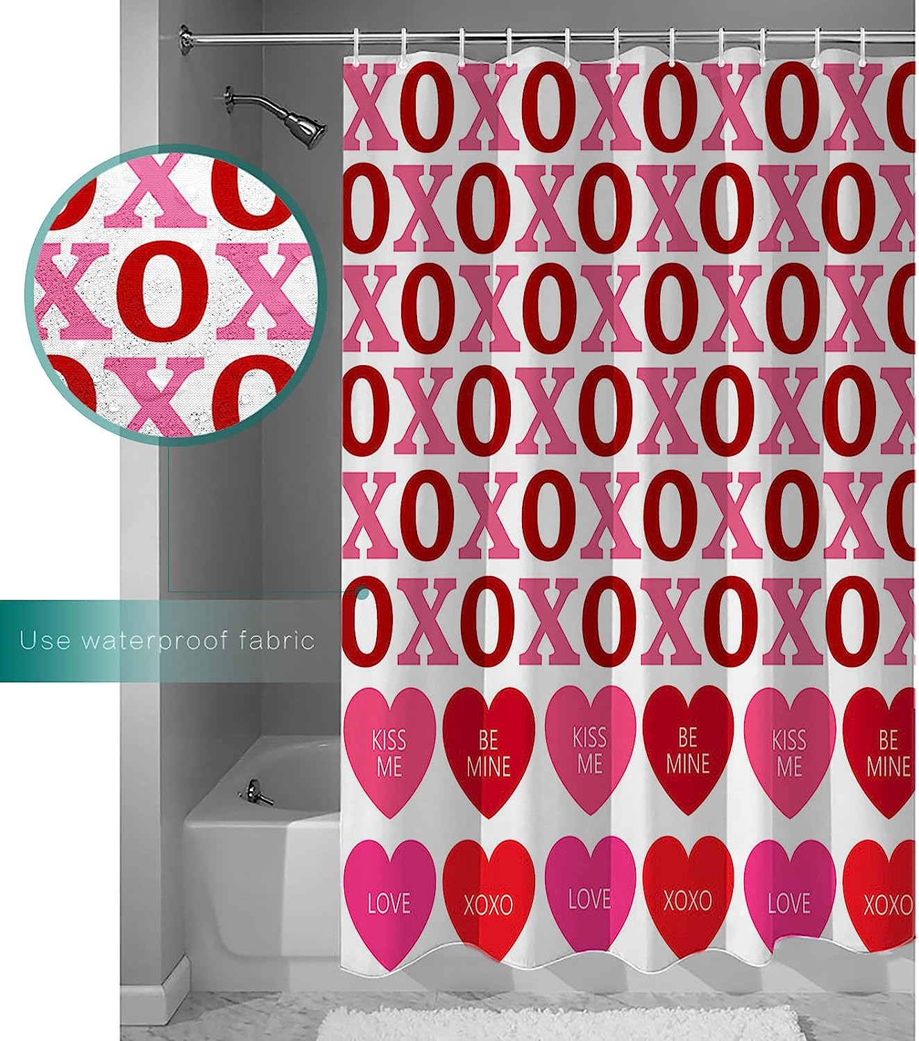 Romantic and Lovely Pink Heart-Shaped Shower Curtain with Rainbow Print for Your Bathroom