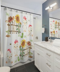 Rooster Sunflowers Bee Shower Curtain Farm Animals Kids Bathroom Decor