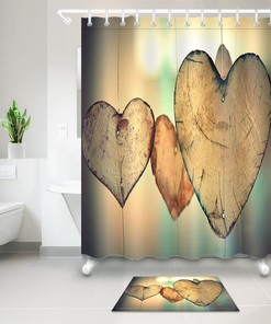 Rope Hanging Heart Red Shower Curtain Hook Bathroom Waterproof Fabric