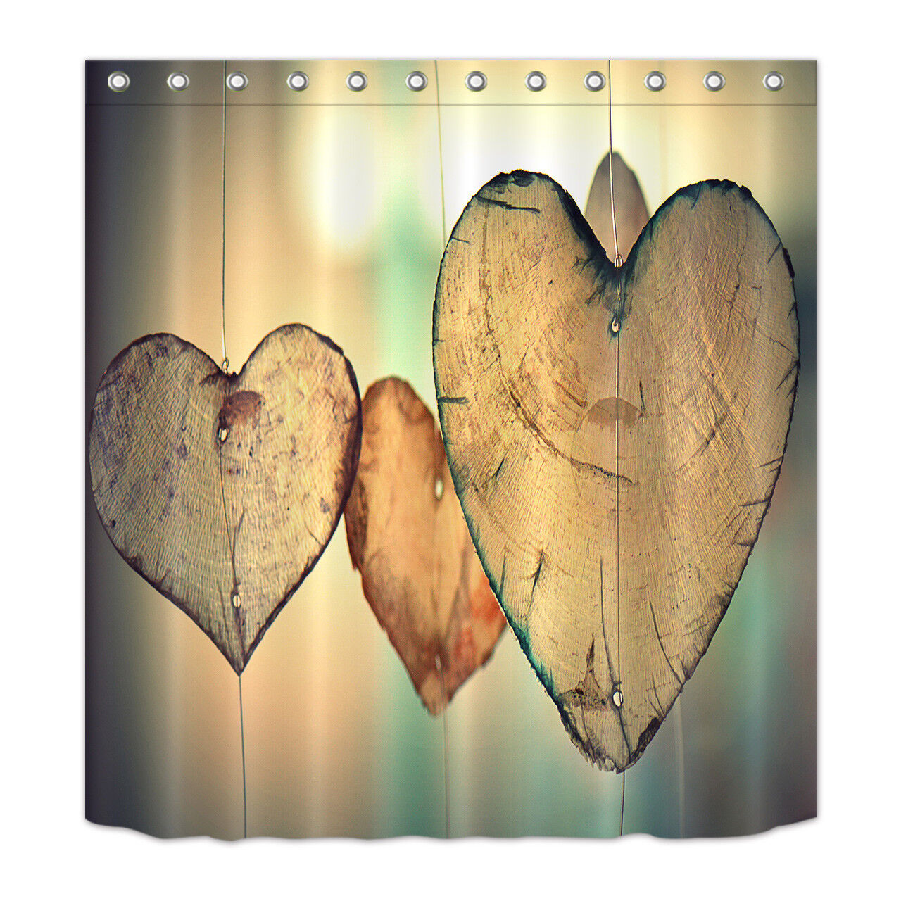 Rope Hanging Heart Red Shower Curtain Hook Bathroom Waterproof Fabric