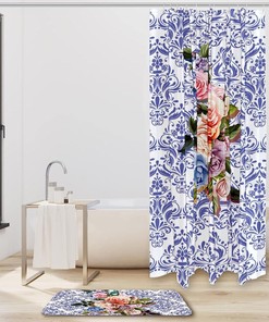 Rose And Hummingbird Print Shower Curtain, Waterproof Fabric Bathroom Decor