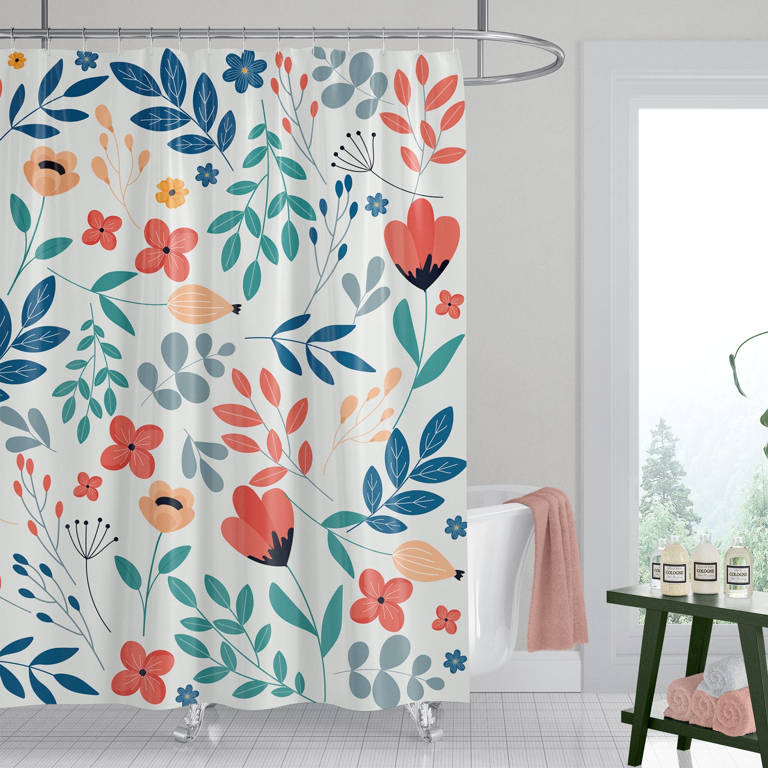Rose Botanical Sketch Shower Curtain - Image 2