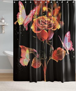 Rose Butterfly Black Gold Shower Curtain for a Luxurious Bathroom