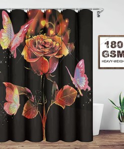 Rose Butterfly Black Gold Shower Curtain for a Luxurious Bathroom