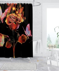Rose Butterfly Black Gold Shower Curtain for a Luxurious Bathroom