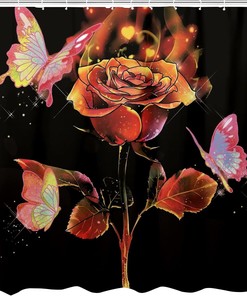 Rose Butterfly Black Gold Shower Curtain for a Luxurious Bathroom