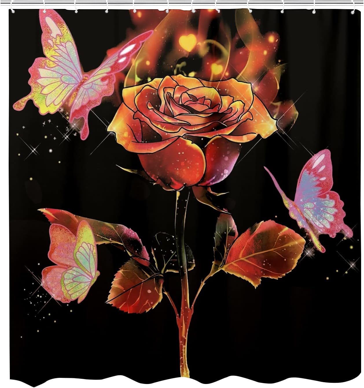 Rose Butterfly Black Gold Shower Curtain for a Luxurious Bathroom