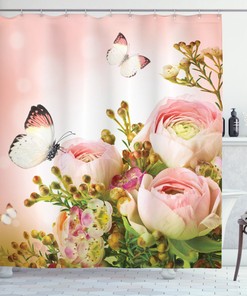 Rose Butterfly Decor Floral Shower Curtain Adds A Whimsical Touch To Any Bathroom