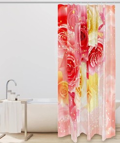 Rose Colored Flower Decor Fabric Shower Curtain for Feminine Bathroom