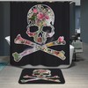 Rose & Cross Skull Skeleton Design Waterproof Fabric Shower Curtain Bundle Decorative 