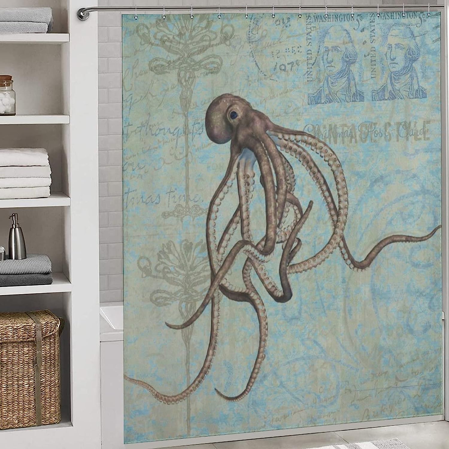 Rose & Cross Skull Skeleton Design Waterproof Fabric Shower Curtain for a Gothic and Edgy Bathroom Style