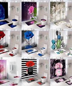 Rose Flower Bathroom Shower Curtain Set for an Elegant Touch