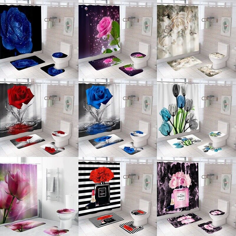Rose Flower Bathroom Shower Curtain Set for an Elegant Touch