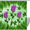 Rose Flower Grass Purple Fabric Shower Curtain for Bathroom Decor