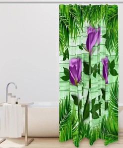 Rose Flower Grass Purple Fabric Shower Curtain for Bathroom Decor